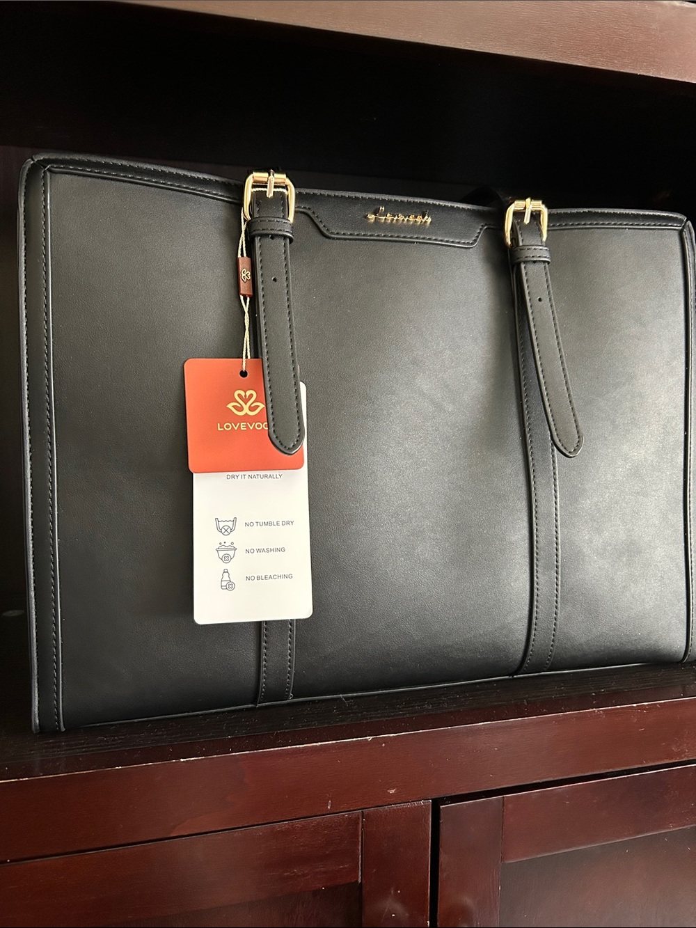LoveVook black Structured Tote with Gold Hardware